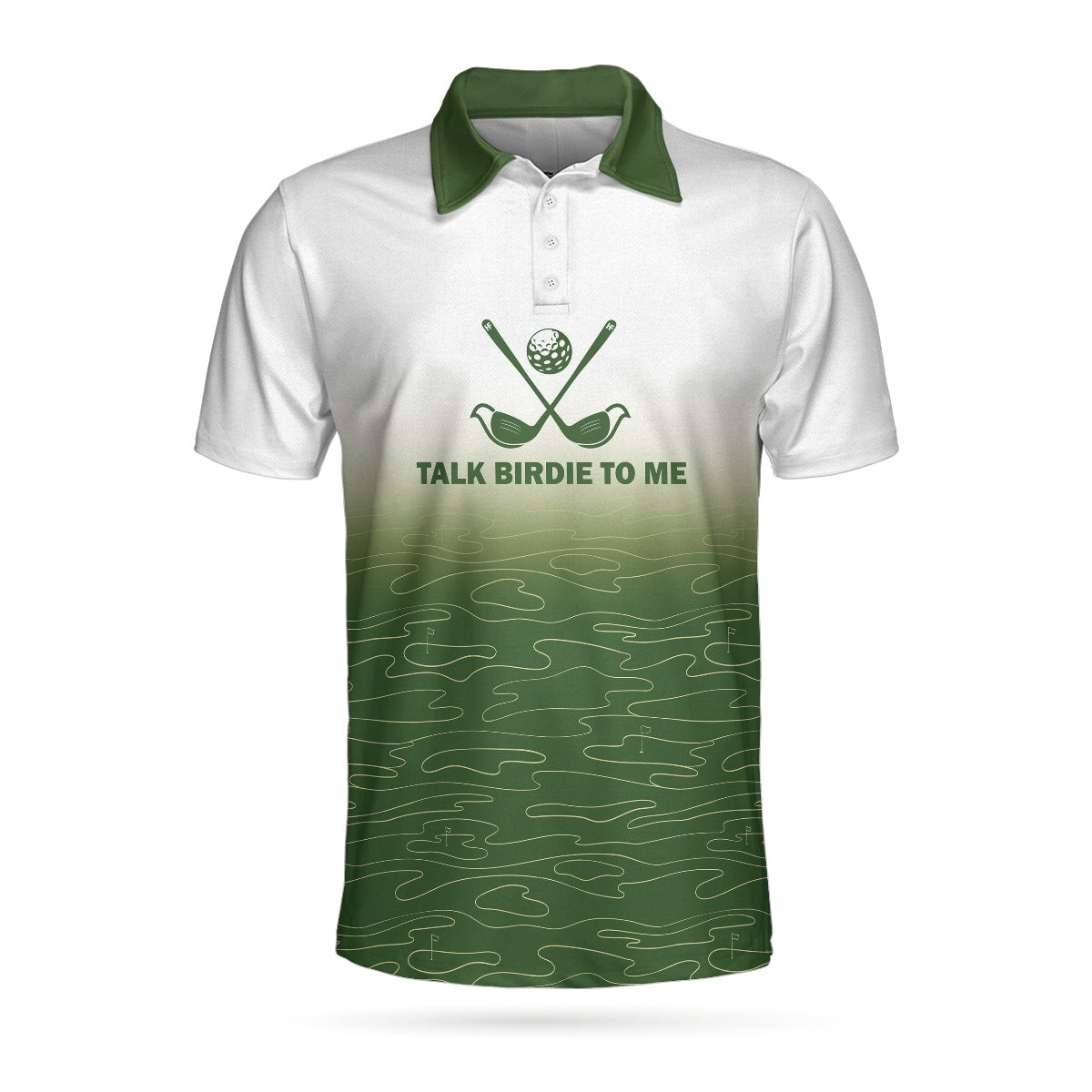 Talk Birdie To Me Golf Polo Shirt White And Green Abstract Grass Pattern Golfing Polo Shirt Best Golf Shirt For Men