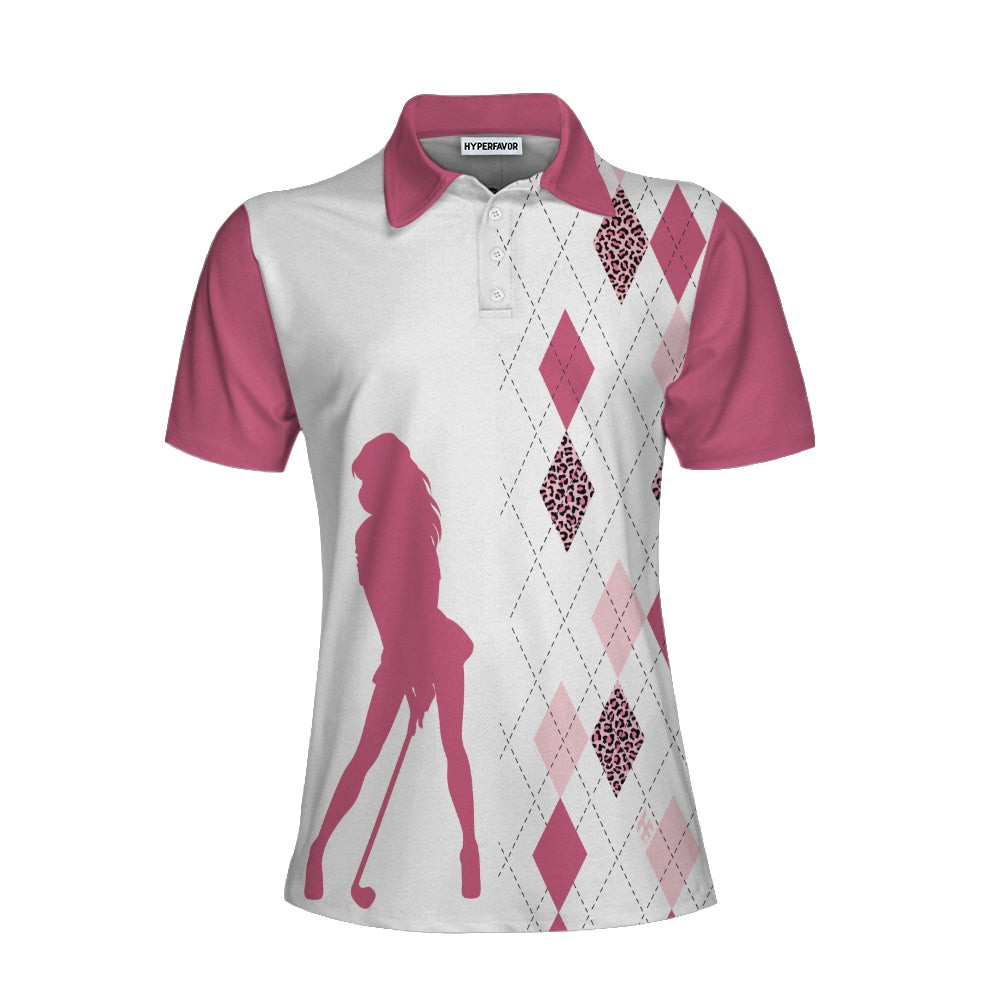 Talk Birdie To Me Short Sleeve Women Polo Shirt Best Pink Argyle And Leopard Pattern For Golf Ladies