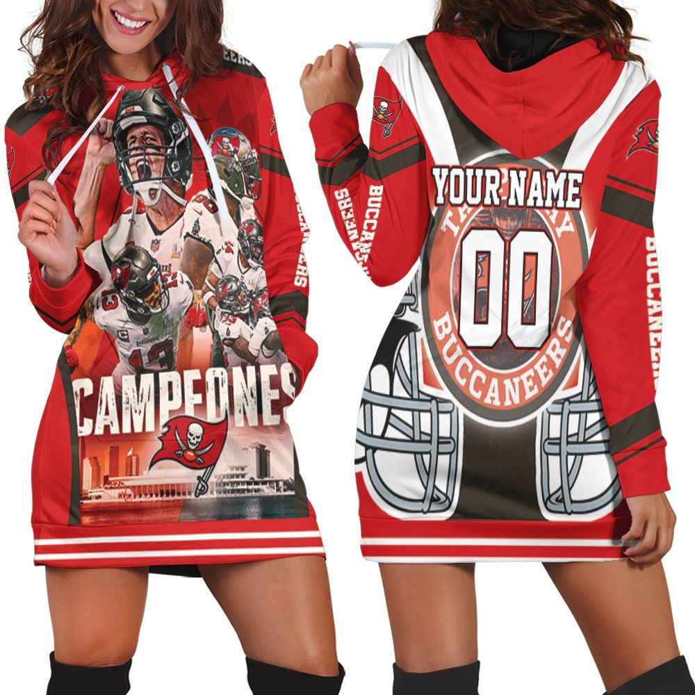 Tampa Bay Buccaneers 2021 Super Bowl Champions Campeones Personalized Hoodie Dress Sweater Dress Sweatshirt Dress