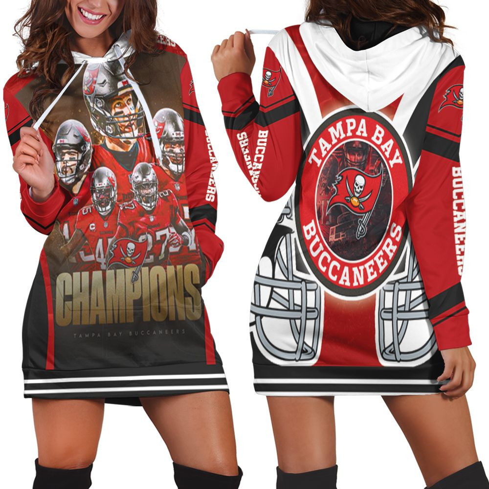 Tampa Bay Buccaneers 2021 Super Bowl Champions Red Hoodie Dress Sweater Dress Sweatshirt Dress