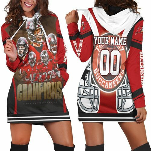 Tampa Bay Buccaneers 2021 Super Bowl Champions Red Personalized Hoodie Dress Sweater Dress Sweatshirt Dress