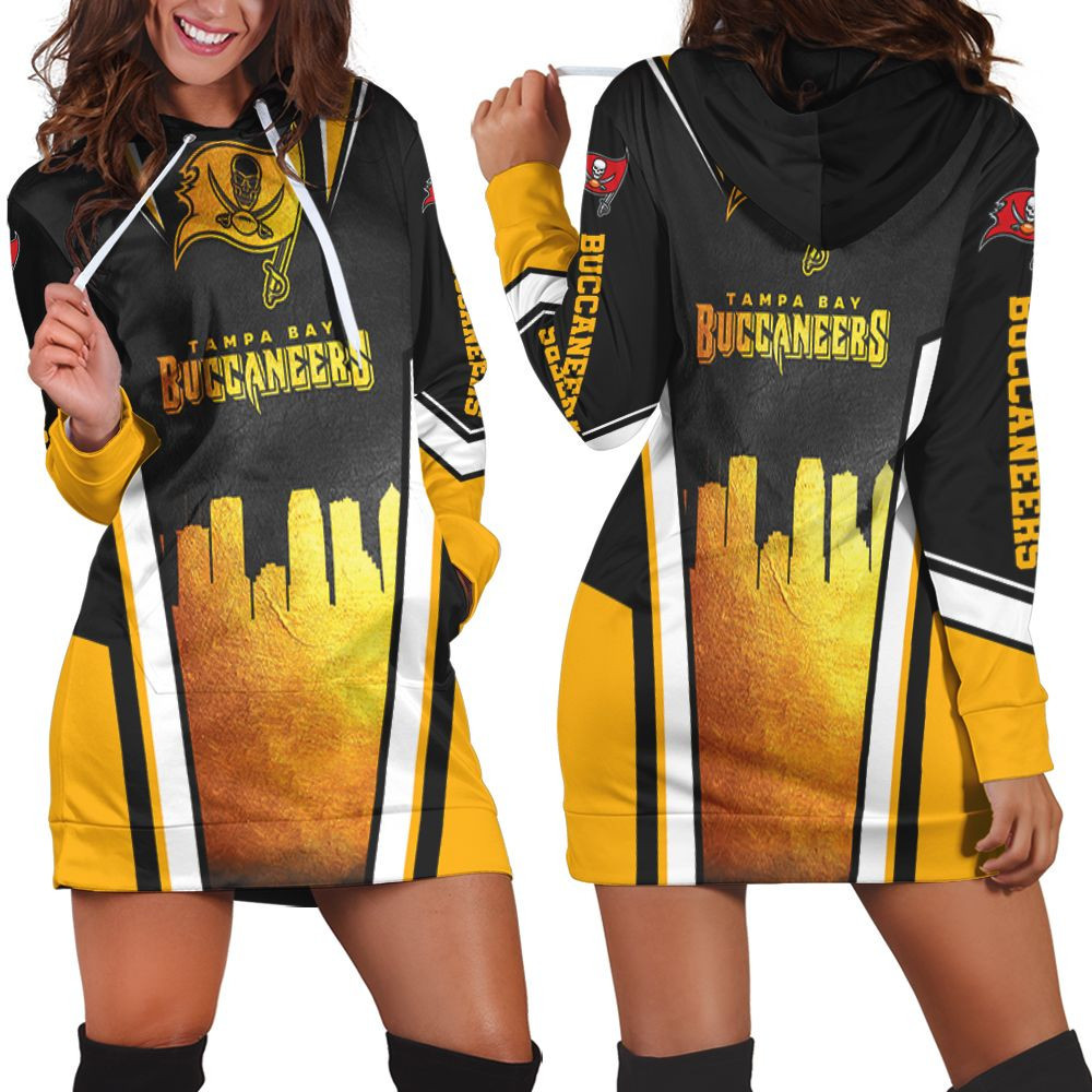 Tampa Bay Buccaneers Superbowl Champions 2021 Yellow Gold Hoodie Dress Sweater Dress Sweatshirt Dress