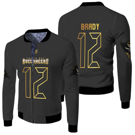 Tampa Bay Buccaneers Tom Brady 12 Nfl Black Golden Edition Jersey Style Gift For Buccaneers Fans Fleece Bomber Jacket