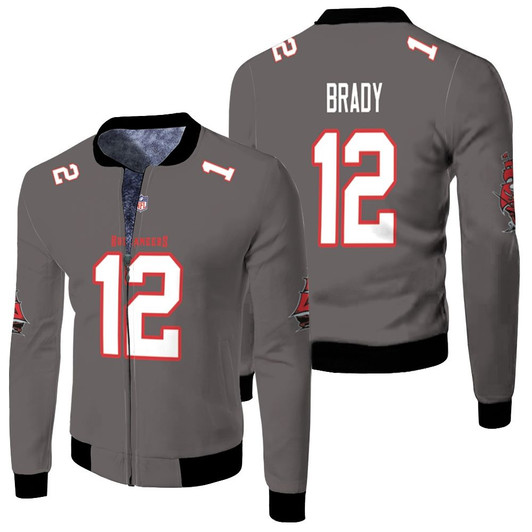 Tampa Bay Buccaneers Tom Brady 12 Nfl Pewter Alternate Game Jersey Style Gift For Buccaneers Fans Fleece Bomber Jacket