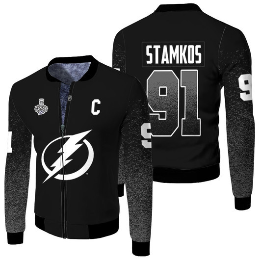 Tampa Bay Lightning Steven Stamkos 91 Nhl Ice Hockey 2020 Black Jersey Style Gift For Lightning Fans Fleece Bomber Jacket