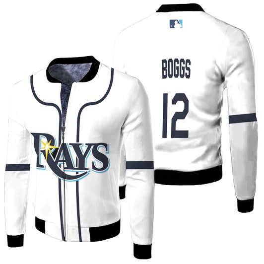 Tampa Bay Rays Wade Boggs 12 Mlb Baseball Home White 2019 Jersey Style Gift For Rays Fans Fleece Bomber Jacket