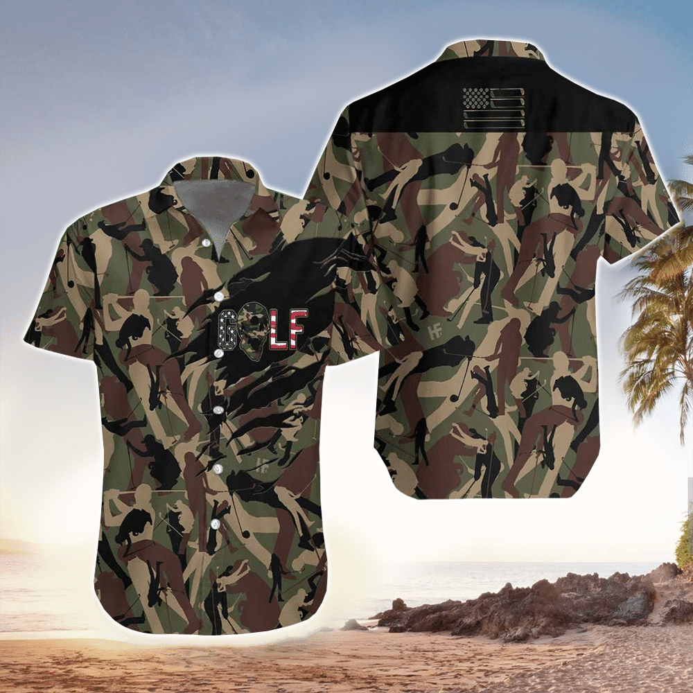 Tattered Camouflage Golf Hawaiian Shirt Summer Aloha Shirt