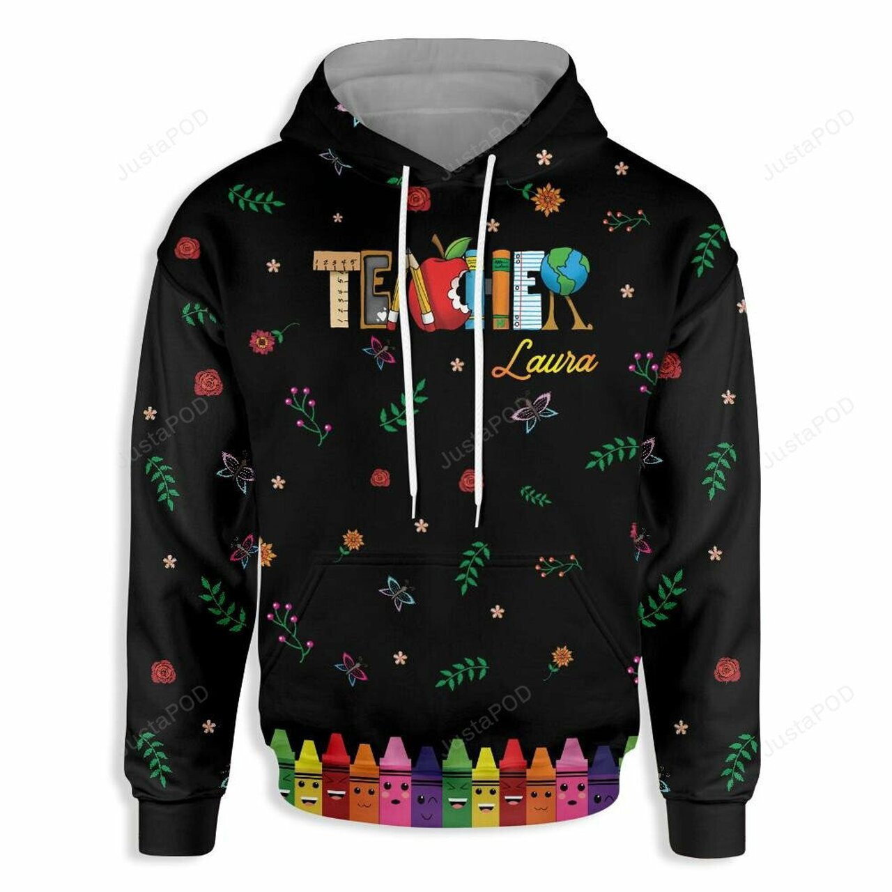 Teacher Name With Crayon Below 3d All Over Printed Hoodie