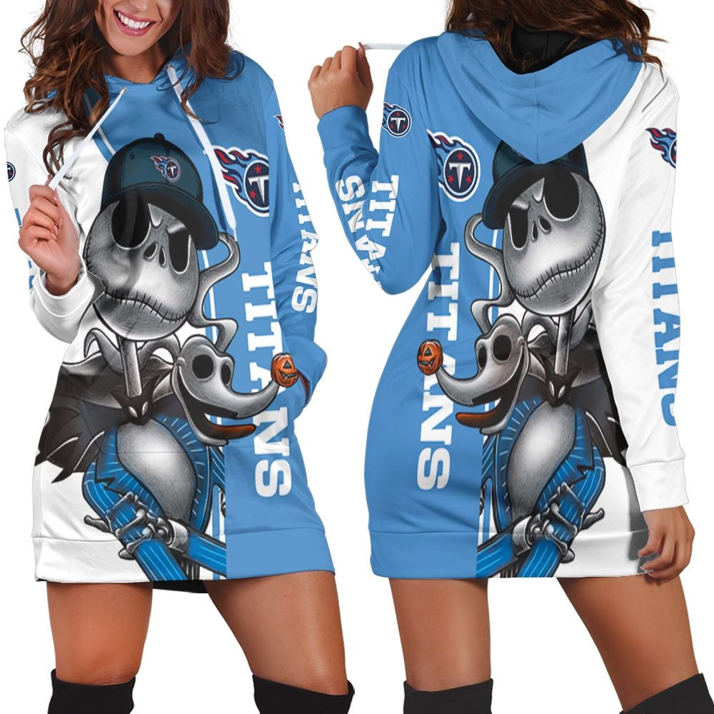 Tennessee Titans Jack Skellington And Zero Hoodie Dress Sweater Dress Sweatshirt Dress