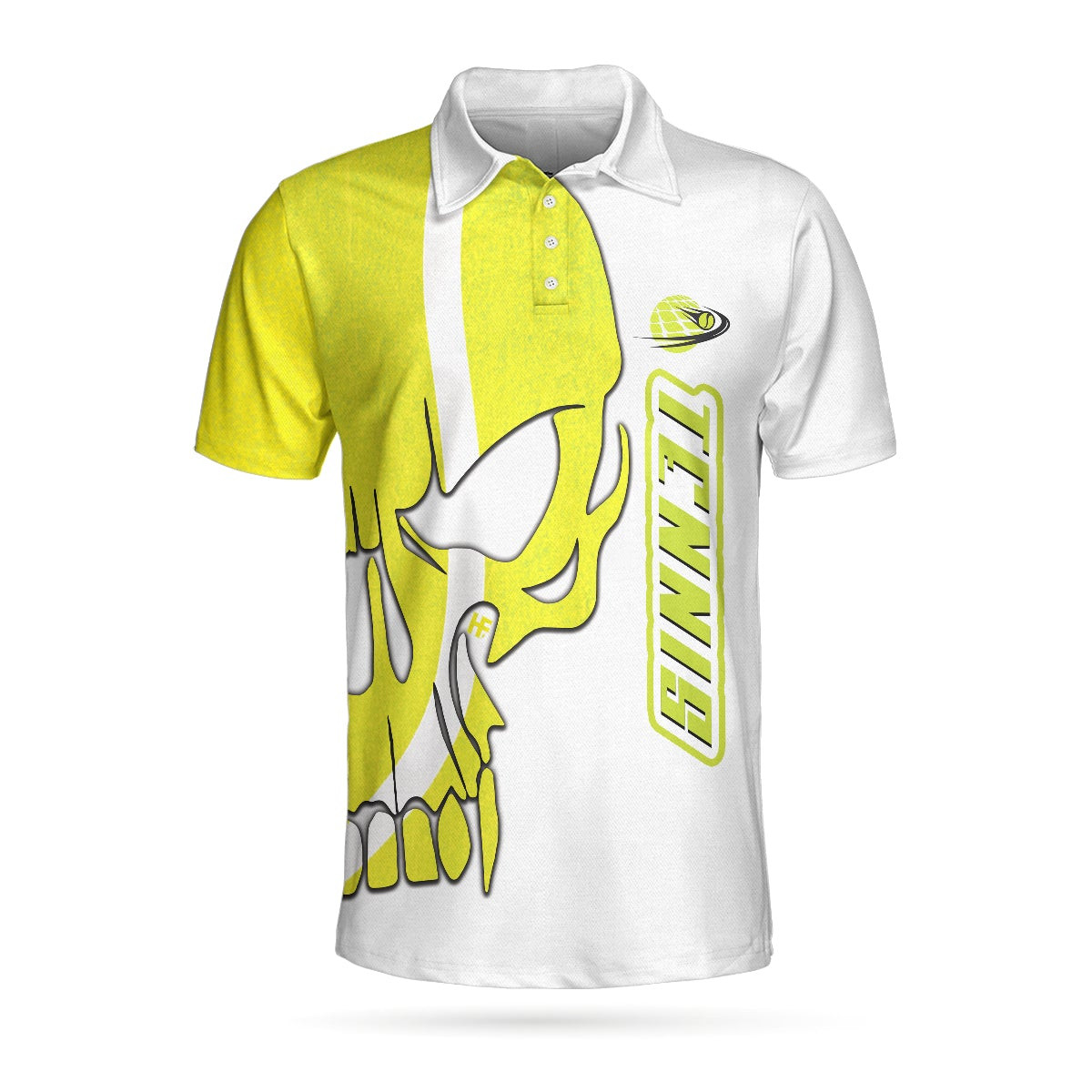 Tennis Ball Skull Polo Shirt White And Yellow Polo Shirt Best Tennis Shirt For Men