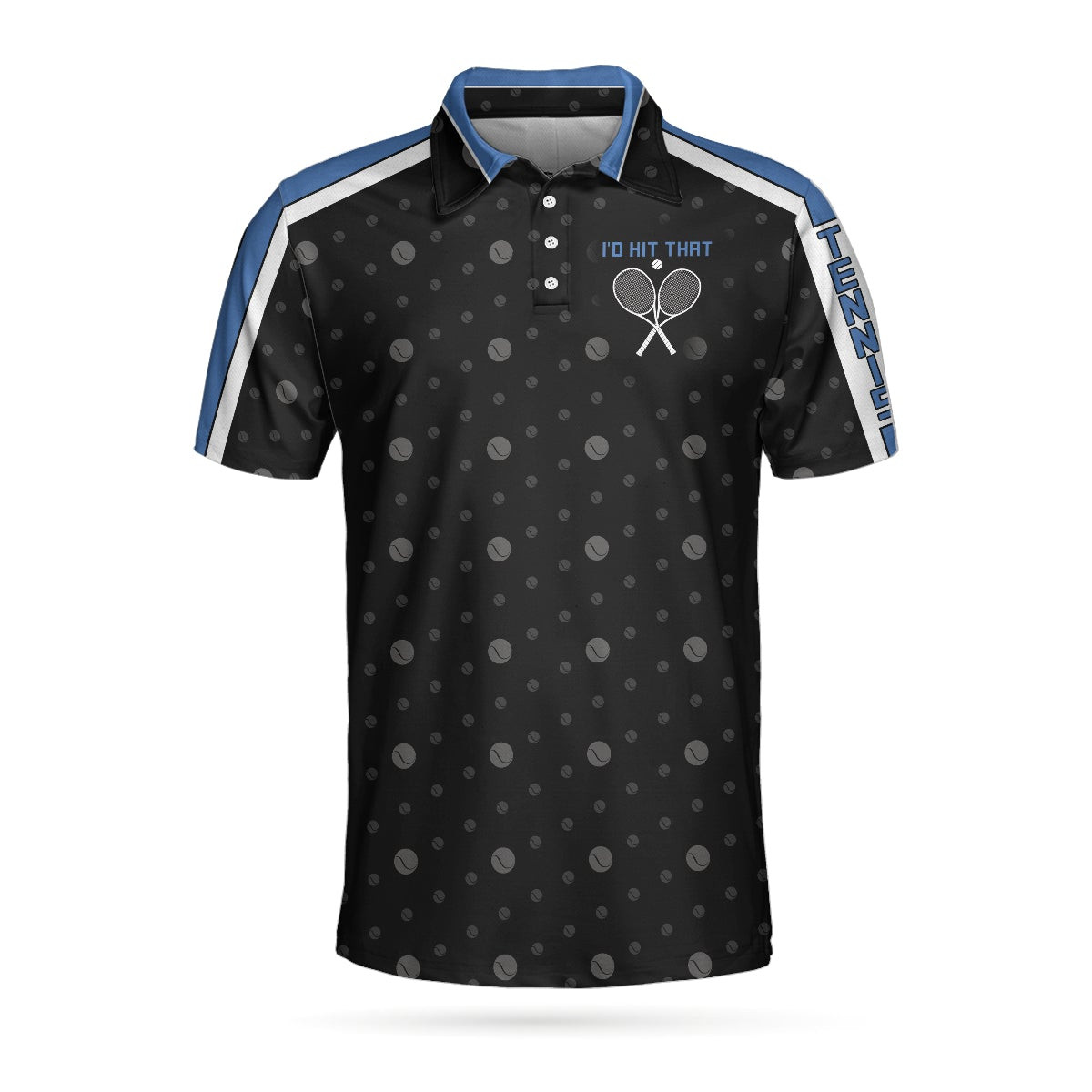 Tennis Blue Version Polo Shirt Black Dot And Tennis Ball Pattern Polo Shirt Best Tennis Shirt For Men