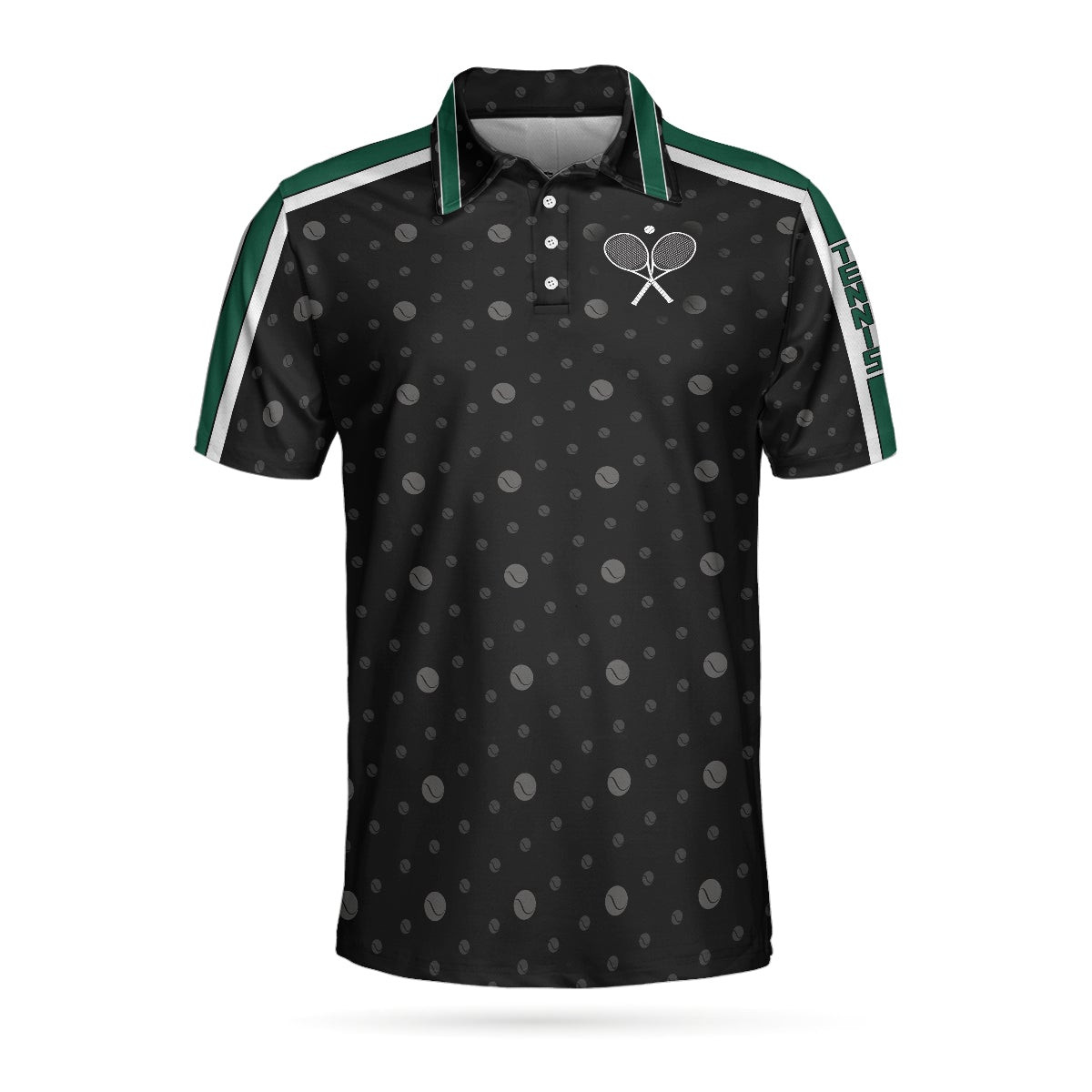 Tennis Grass Version Polo Shirt Black Dot And Tennis Ball Pattern Polo Shirt Best Tennis Shirt For Men