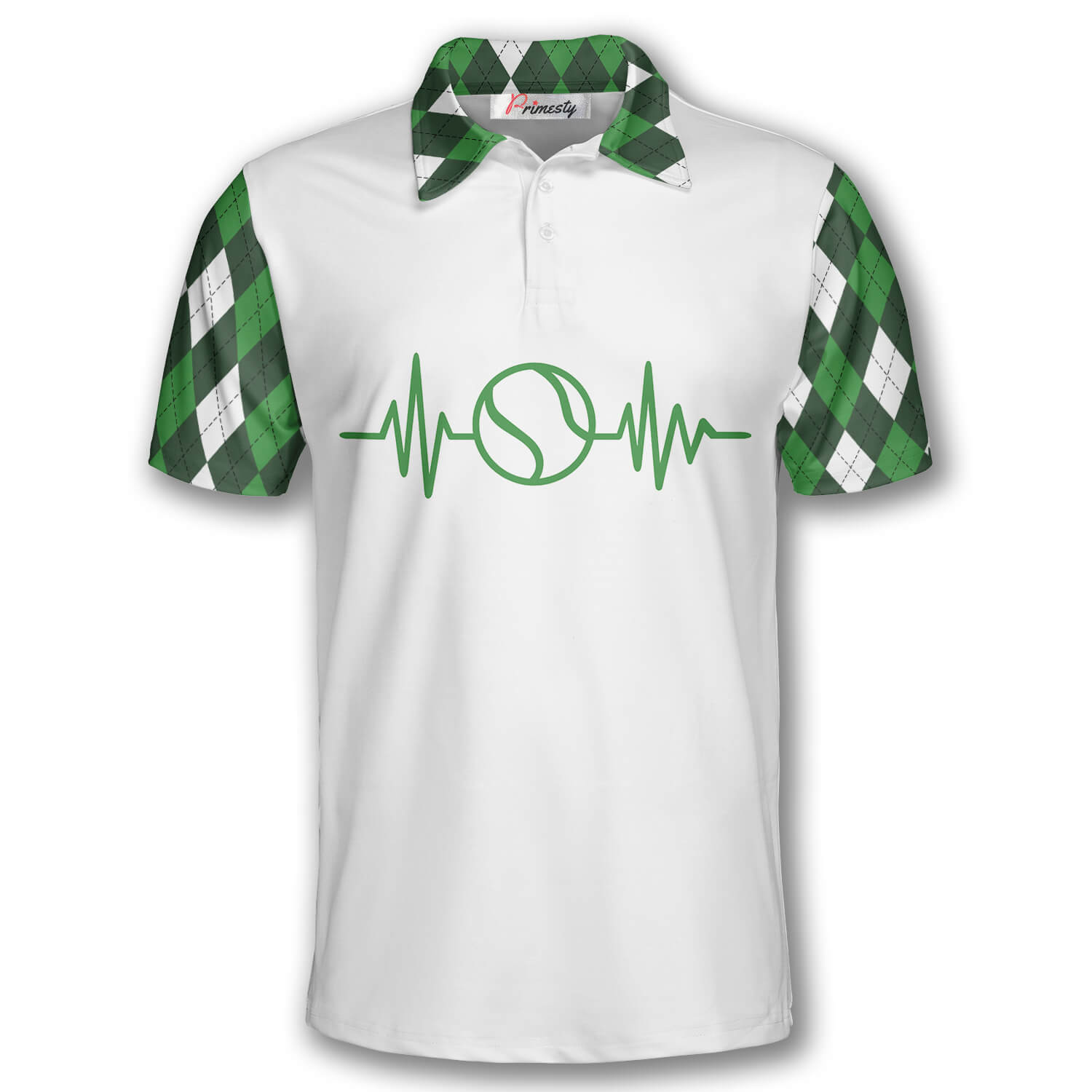 Tennis Heartbeat Pulse Line Green Argyle Plaid Custom Polo Tennis Shirts for Men