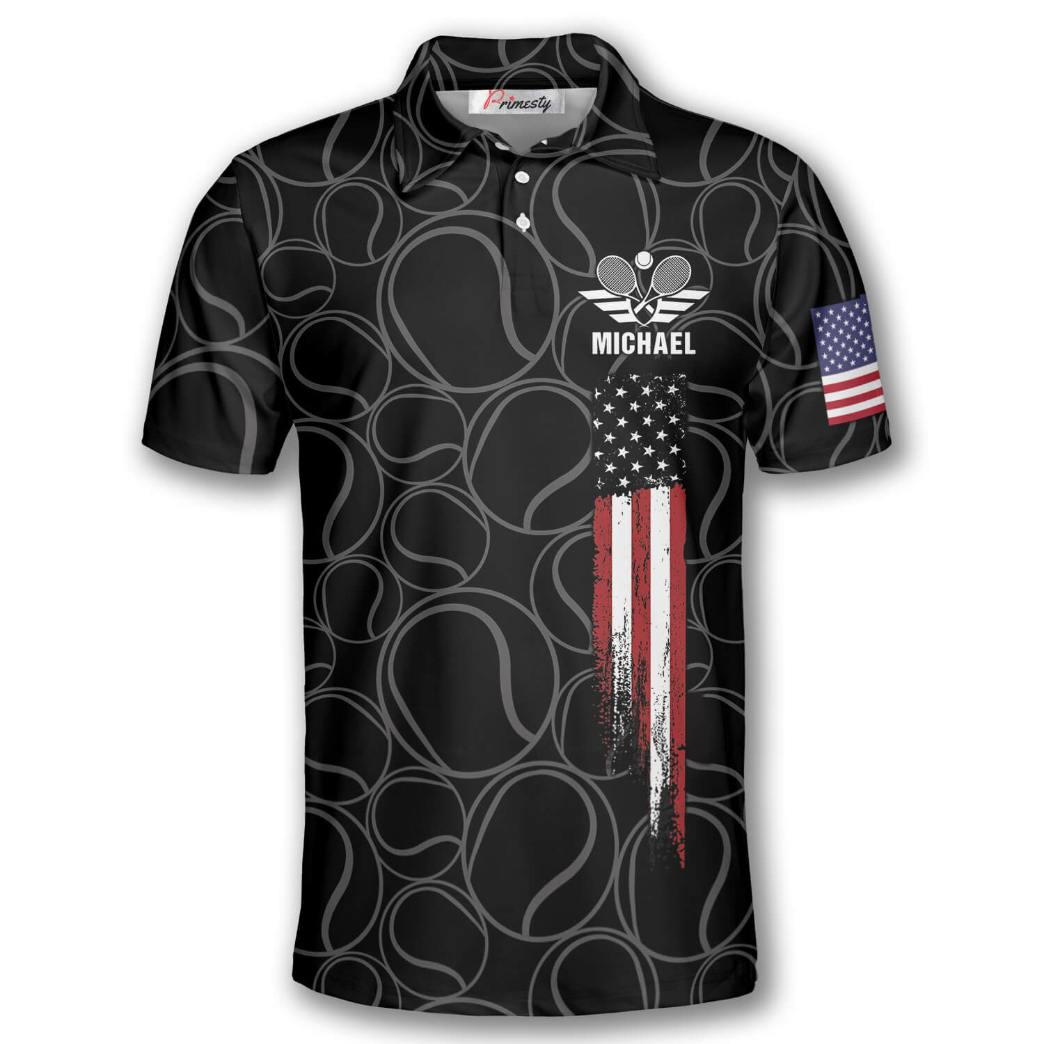 Tennis Pattern Flame American Flag Custom Polo Tennis Shirts for Men