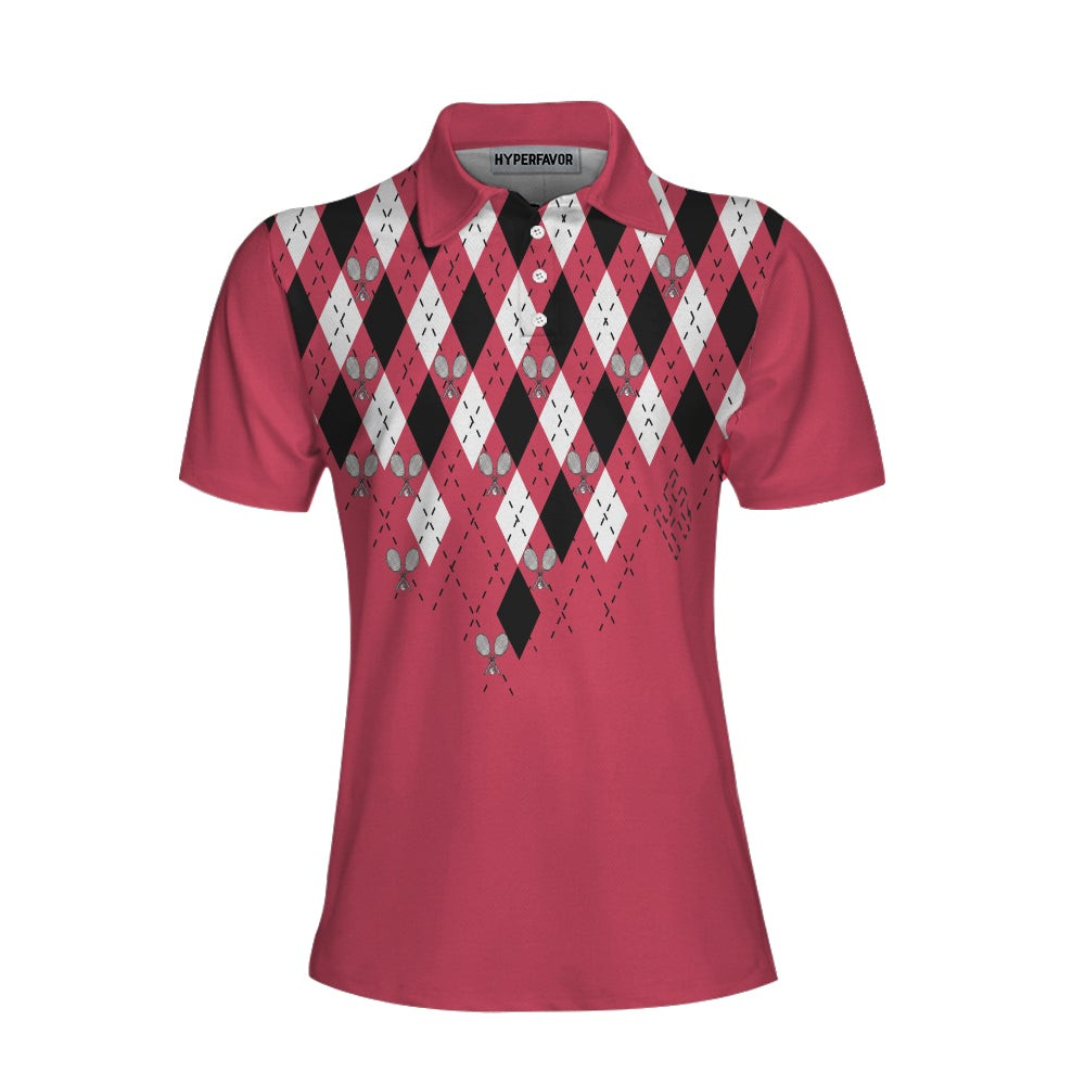 Tennis Shirt With Argyle Pattern Short Sleeve Women Polo Shirt