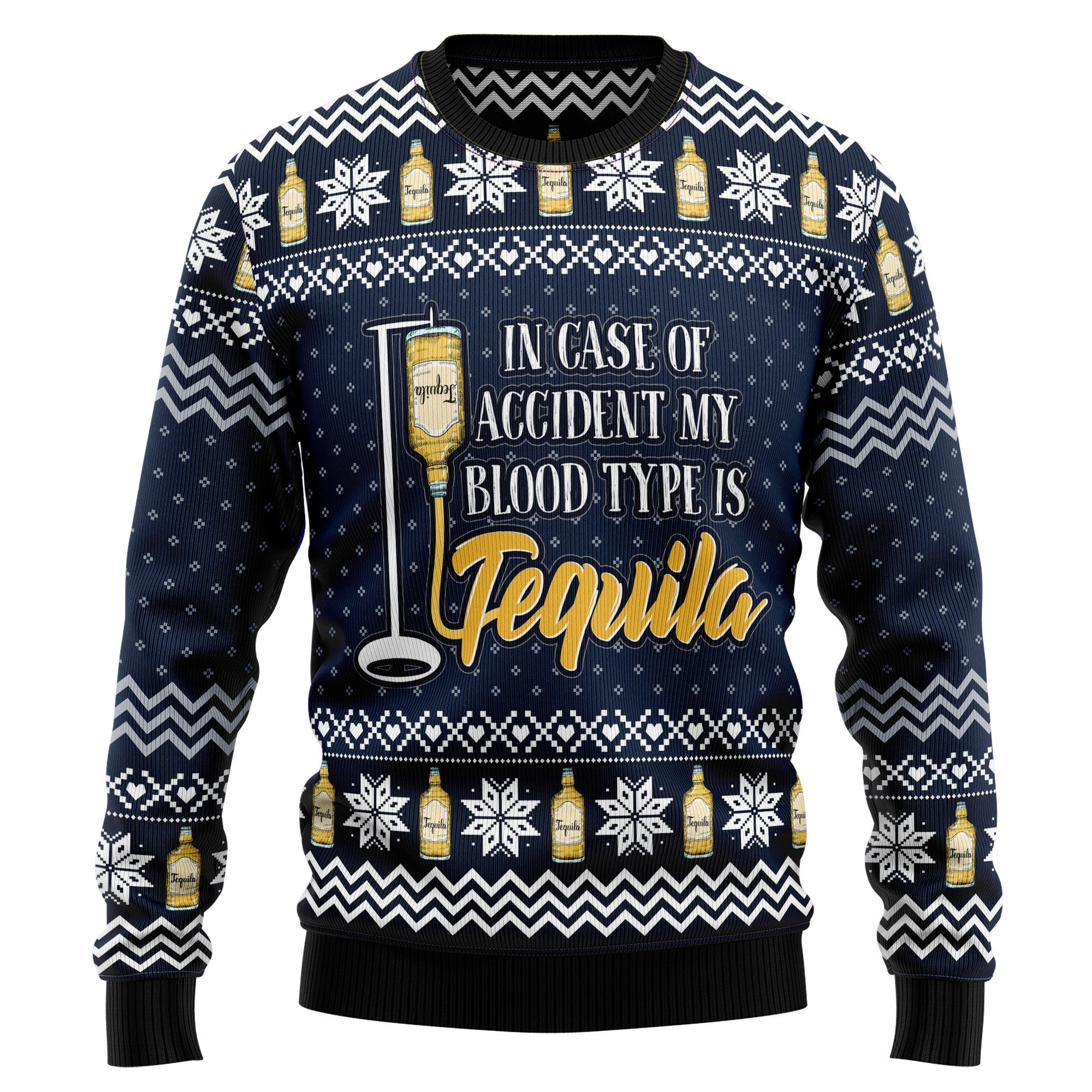 Tequila My Blood Type Ugly Christmas Sweater