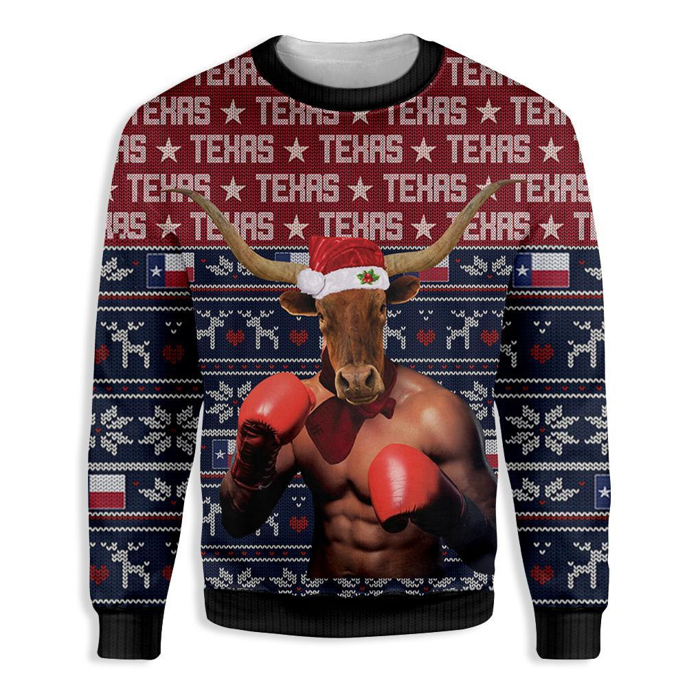 Texas Boxing Longhorn Ugly Christmas Sweater