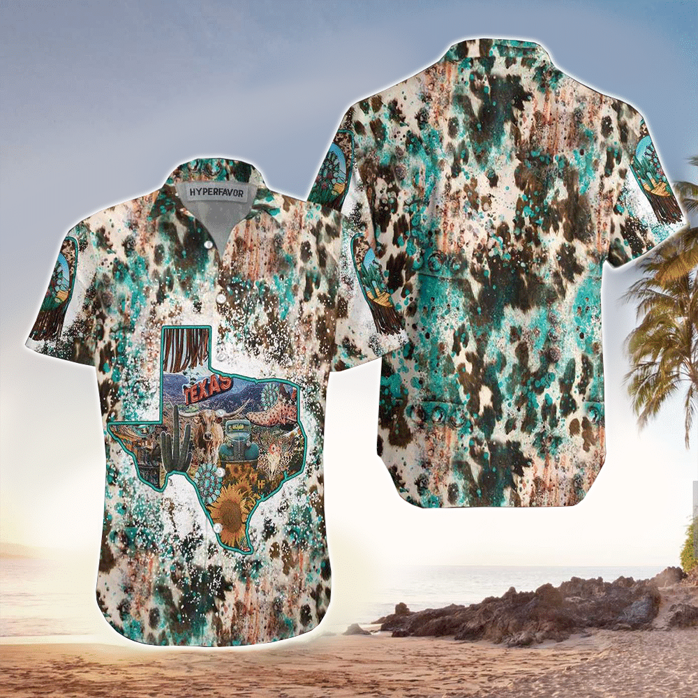 Texas Cowhide Map Hawaiian Shirt Summer Aloha Shirt