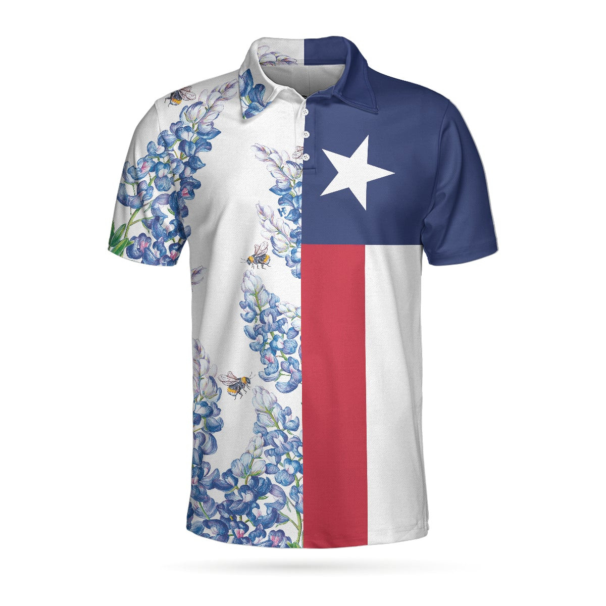 Texas Flag Bluebonnets Polo Shirt For Golf Floral Texas Flag Polo Shirt Texas Proud Shirt For Men