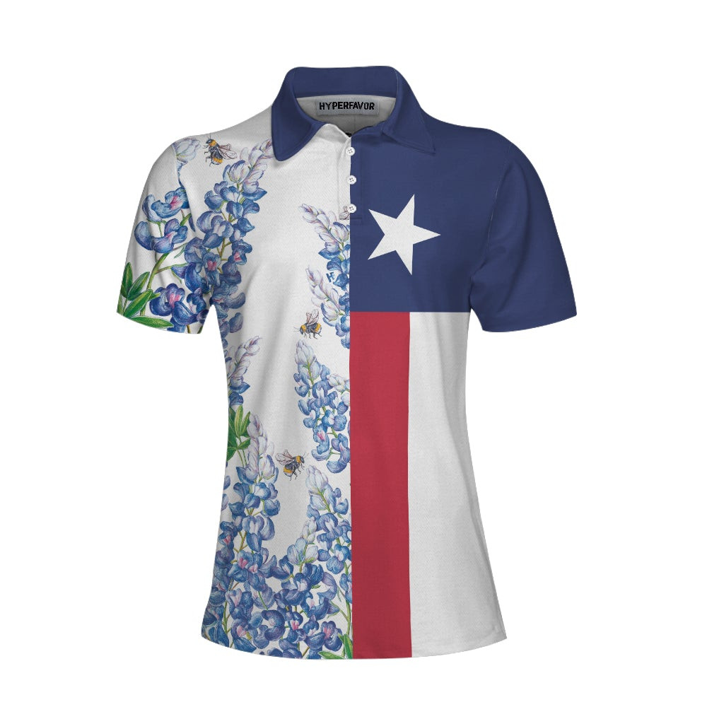 Texas Flag Bluebonnets Polo Shirt For Woman Short Sleeve Women Polo Shirt