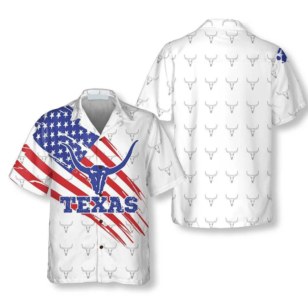 Texas Flag Longhorn Pattern Hawaiian Shirt Summer Aloha Shirt