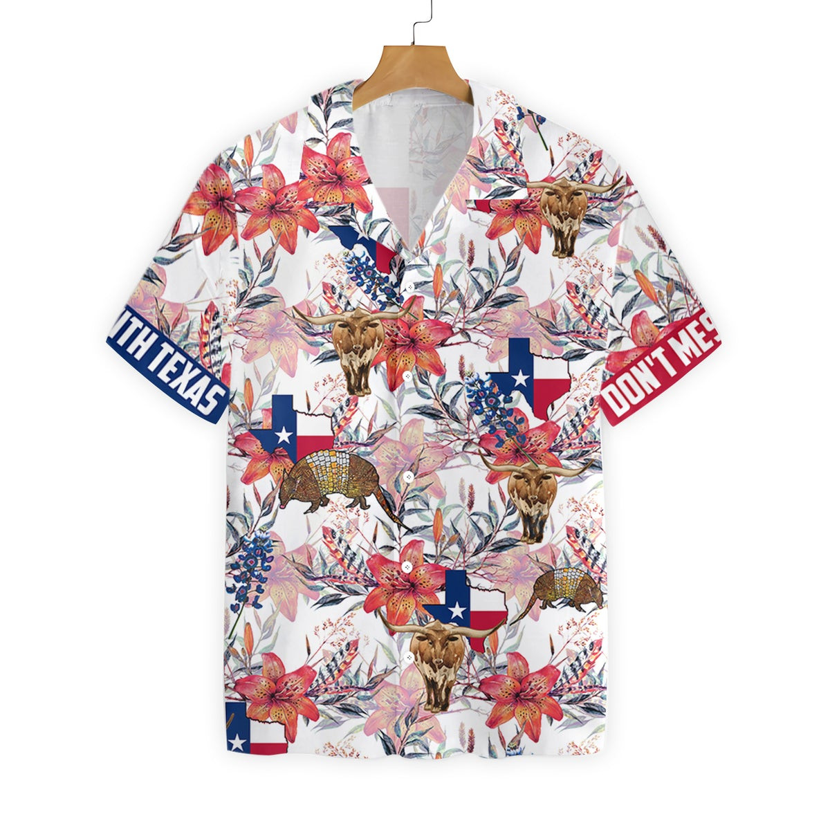 Texas Longhorn Bluebonnet And Armadillo Hawaiian Shirt Button Down Floral Texas Flag Shirt Proud Texas Shirt For Men