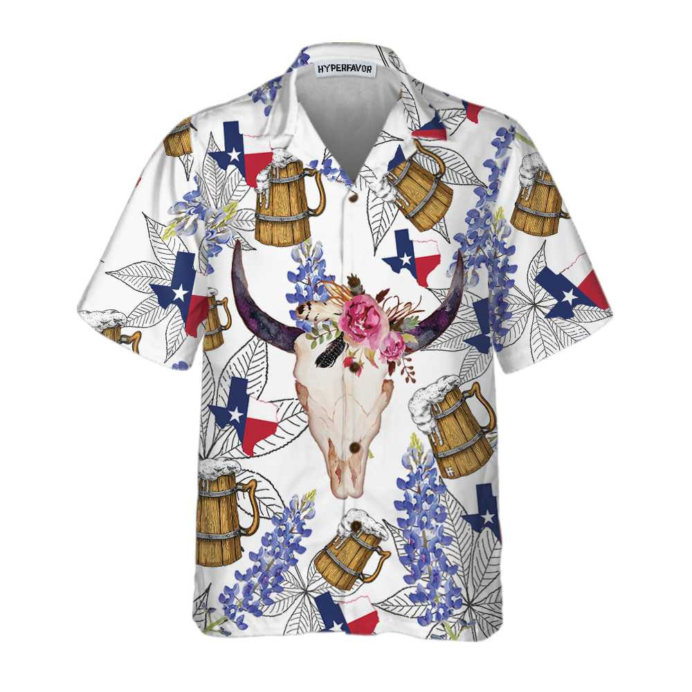 Texas Longhorn Bluebonnet Art Hawaiian Shirt Unique Texas Shirt Gift For Texas Lovers