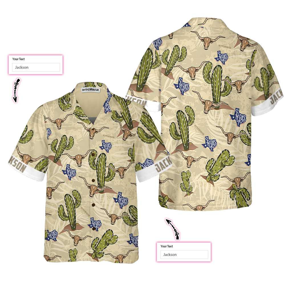 Texas Longhorn Cactus Custom Hawaiian Shirt Unique Texas Shirt For Texas Lovers