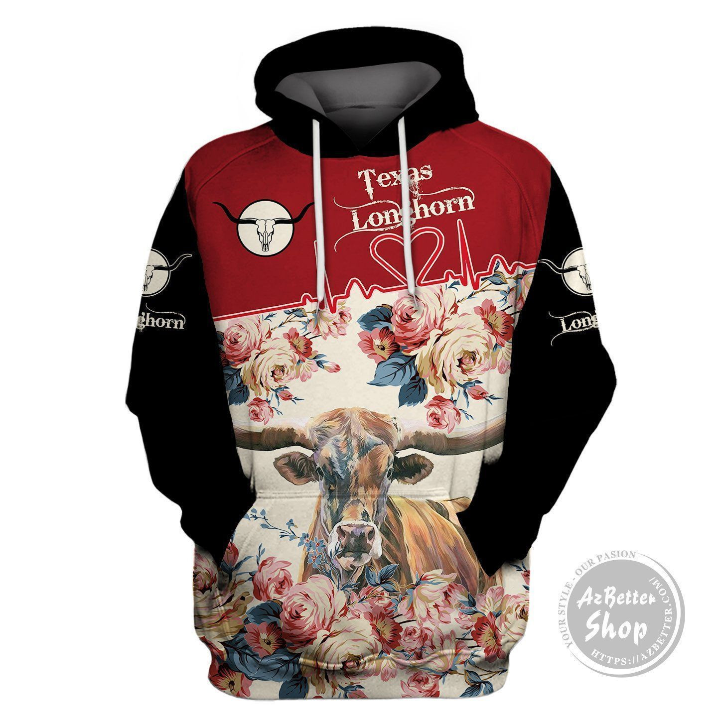 Texas Longhorn Flower Unisex 3D Hoodie All Over Print KCBQK