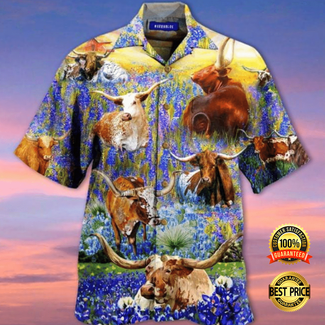 Texas Longhorn In Bluebonnets Hawaiian Shirt Summer Aloha Shirt