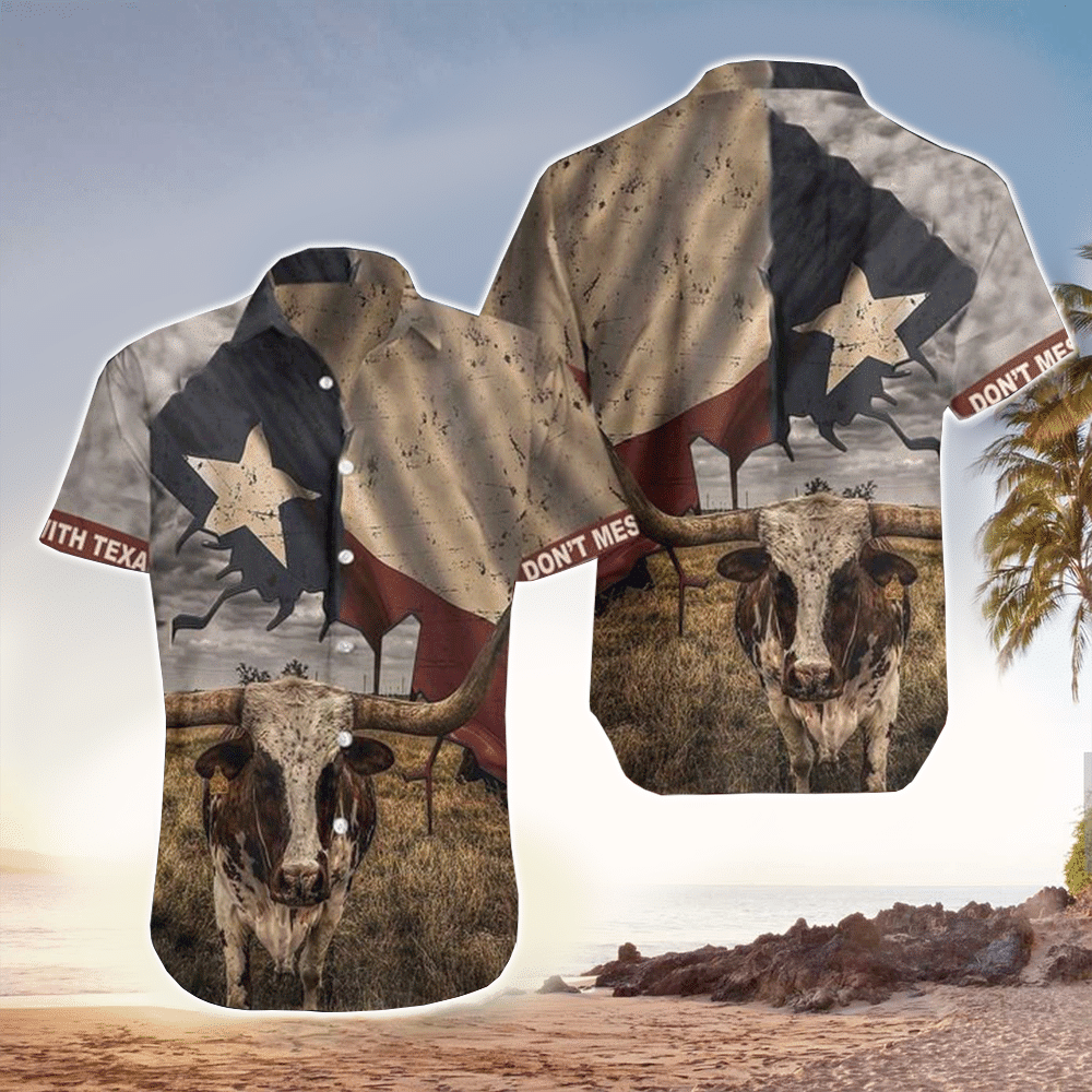 Texas Longhorn With Flag Cipi Hawaiian Shirt Summer Aloha Shirt