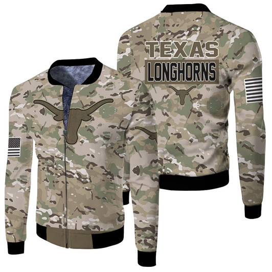 Texas Longhorns Camouflage Pattern Fleece Bomber Jacket