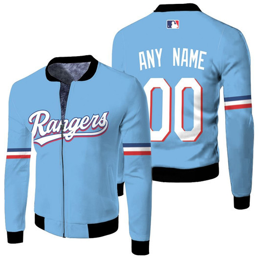 Texas Rangers 2020 Mlb Baseball Team Blue Jersey Style Custom Gift For Rangers Fans Fleece Bomber Jacket