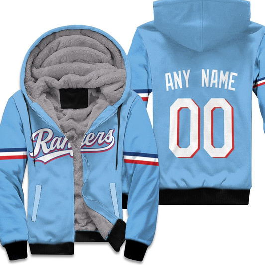 Texas Rangers 2020 Mlb Baseball Team Blue Jersey Style Custom Gift For Rangers Fans Fleece Hoodie