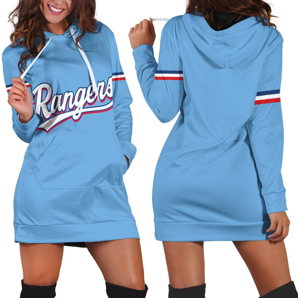 Texas Rangers 2020 Mlb Team Light Blue Jersey Inspired Style Hoodie Dress Sweater Dress Sweatshirt Dress