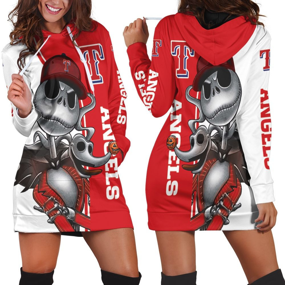 Texas Rangers Jack Skellington And Zero Hoodie Dress Sweater Dress Sweatshirt Dress