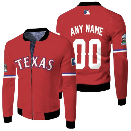 Texas Rangers Mlb Baseball Team Red 2019 Jersey Style Custom Gift For Rangers Fans Fleece Bomber Jacket