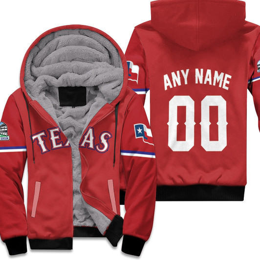 Texas Rangers Mlb Baseball Team Red 2019 Jersey Style Custom Gift For Rangers Fans Fleece Hoodie