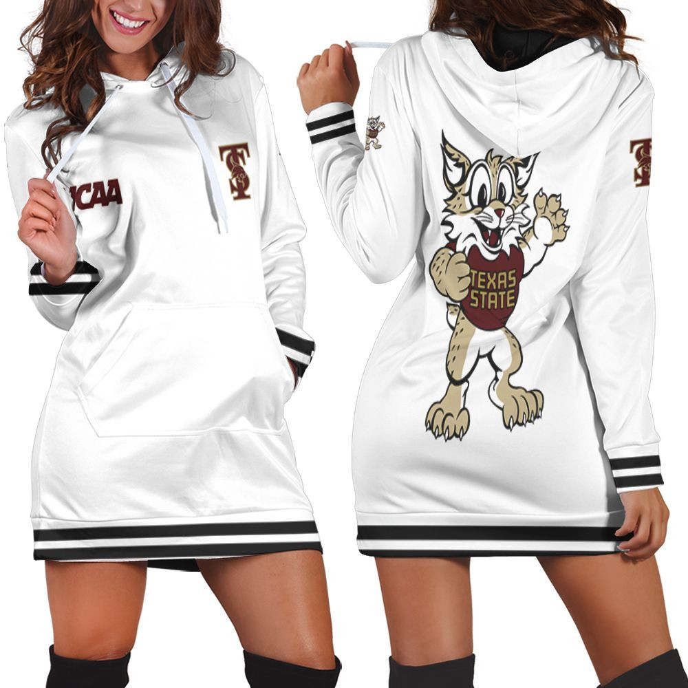 Texas State Bobcats Ncaa Classic White With Mascot Logo Gift For Texas State Bobcats Fans Hoodie Dress Sweater Dress Sweatshirt Dress