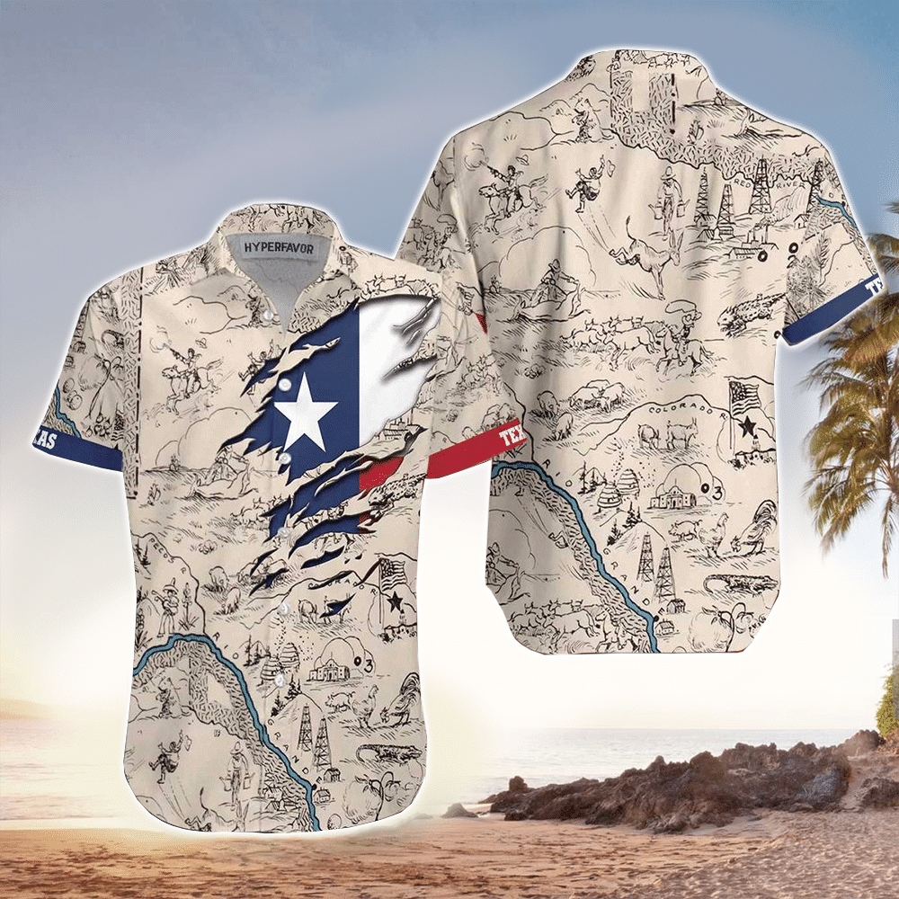 Texas State Map Hawaiian Shirt Summer Aloha Shirt