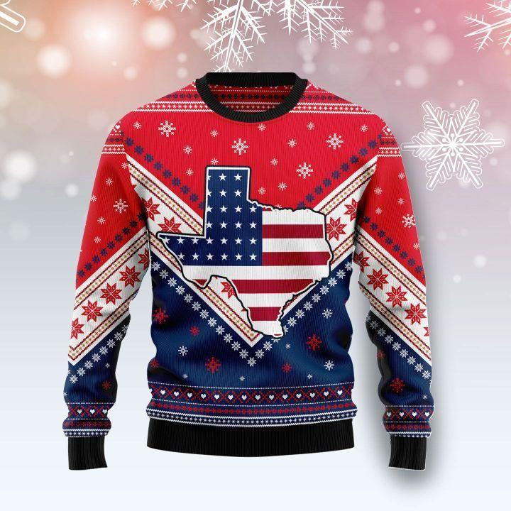Texas US Flag Ugly Christmas Sweater