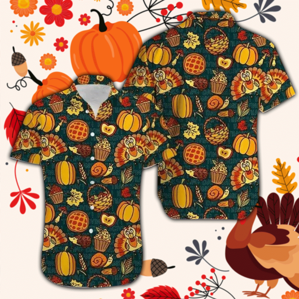 Thanksgiving Autumn Objects Turkey Hawaiian Shirt for Men and Women
