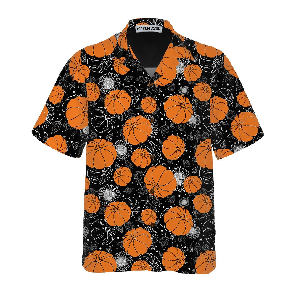 Thanksgiving Pumpkins And Sunflowers Seamless Pattern Hawaiian Shirt Fall Pumpkin Shirt Best Gift For Thanksgiving Day