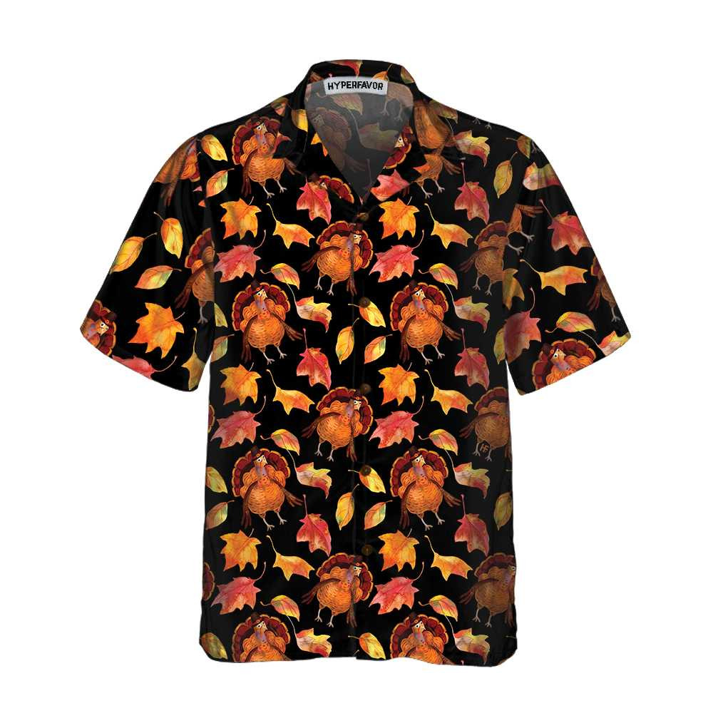 Thanksgiving Turkeys In Hats And Autumn Maple Leaves Hawaiian Shirt Funny Turkey Shirt Gift For Thanksgiving Day