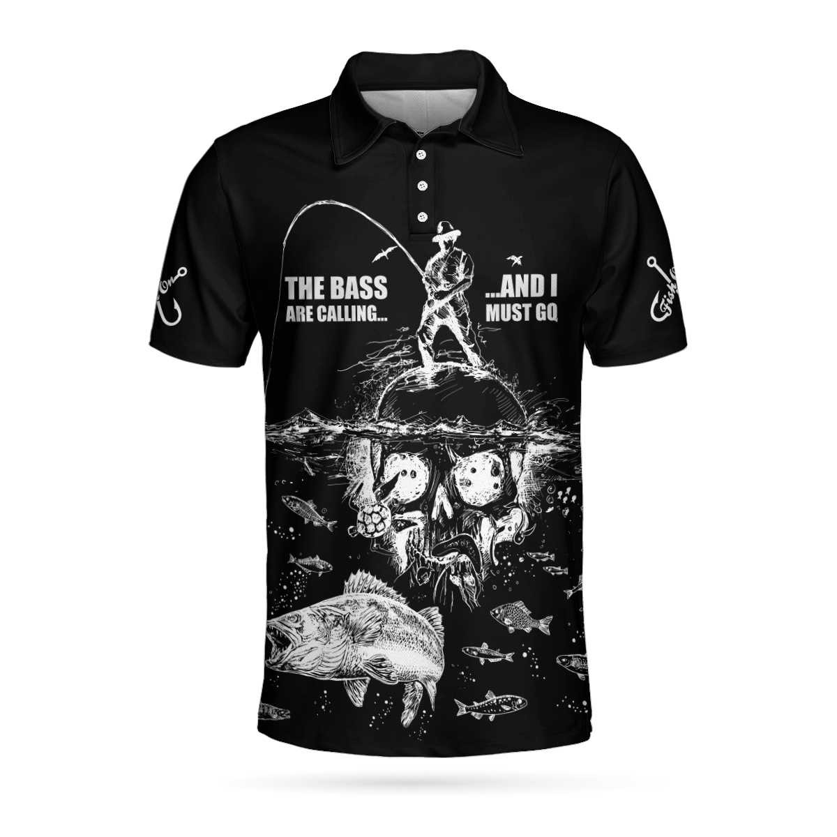 The Bass Are Calling I Must Go Polo Shirt Black Fishing Addiction Skull Polo Shirt Best Fishing Shirt For Men