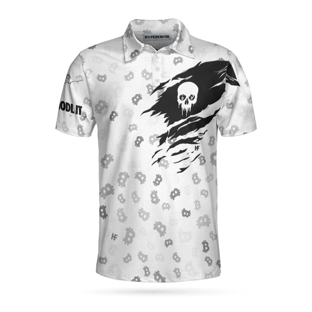 The Bitcoin Skull Polo Shirt Black And White Skull Cryptocurrency Shirt Bitcoin Short Sleeve Shirt Design