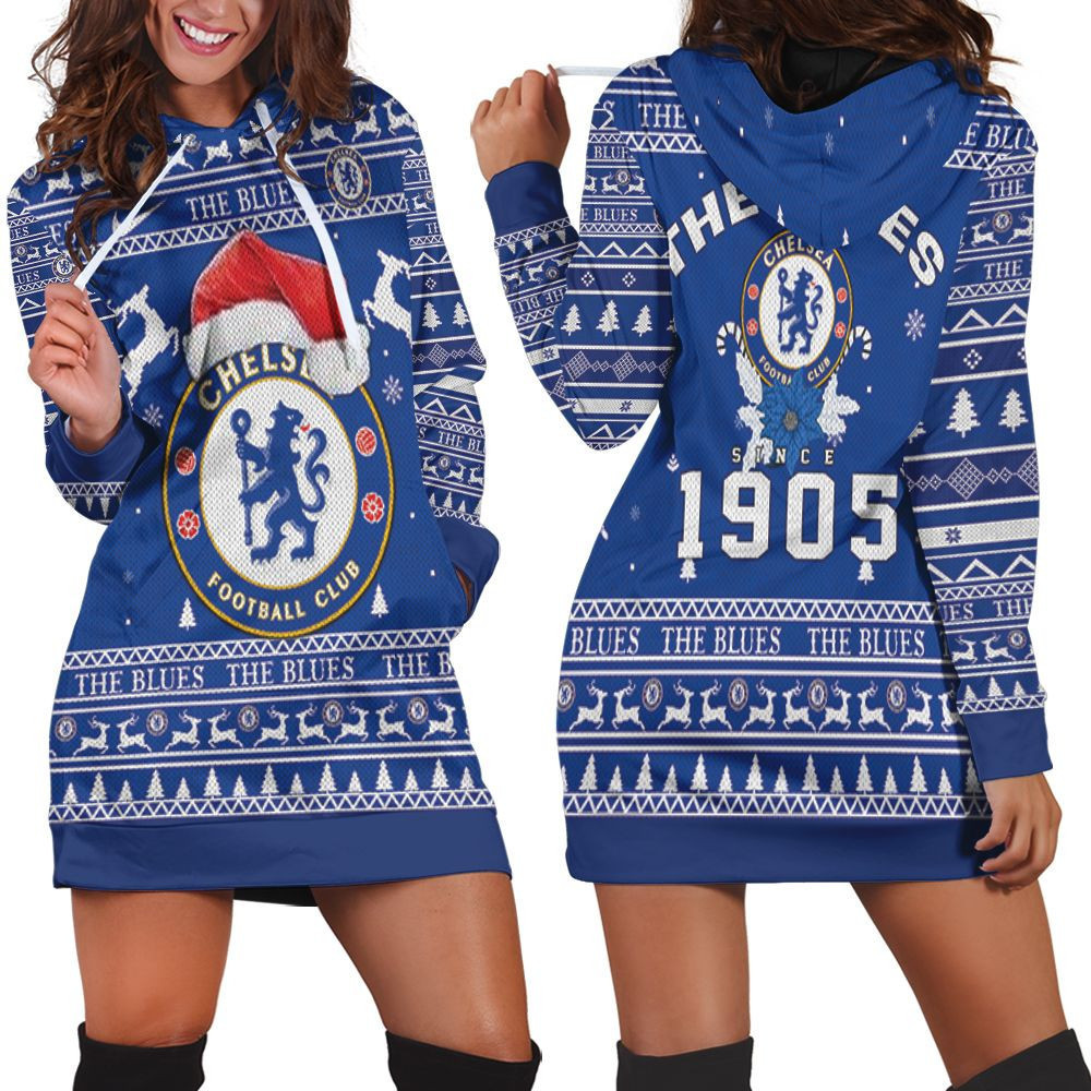 The Blues Chelsea Football Club Ugly Christmas 3d Hoodie Dress Sweater Dress Sweatshirt Dress