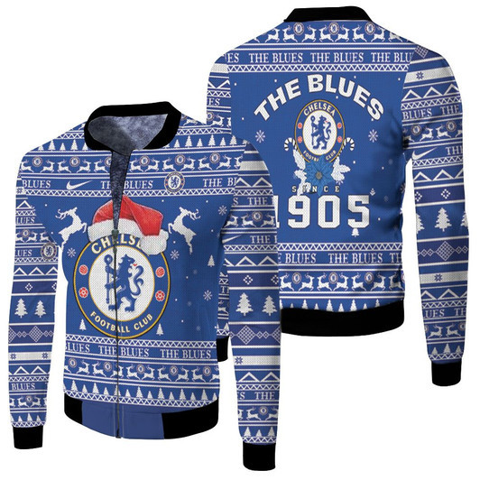 The Blues Chelsea Football Club Ugly Christmas Fleece Bomber Jacket