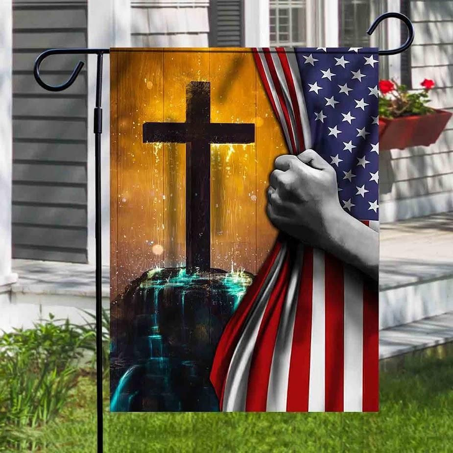 The Cross Under A Storm And Rain Flag American Independence Day Us Garden Flag House Flag