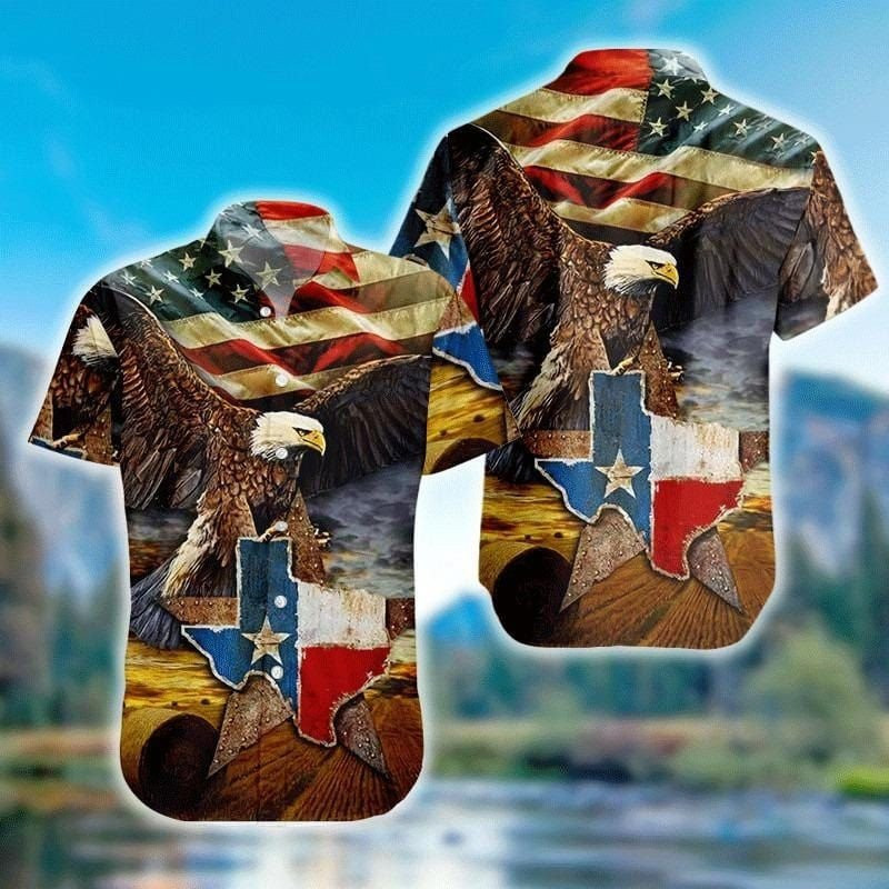 The Eagle with Texas Flag Hawaiian Shirts Summer Aloha Shirt